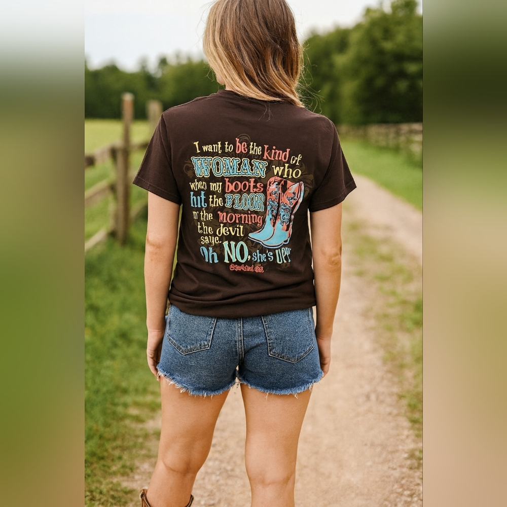 Christian Cowgirl Graphic Tee  “Oh No, She’s Up!” Faith-Based Women’s T-Shirt S - Picture 2 of 10